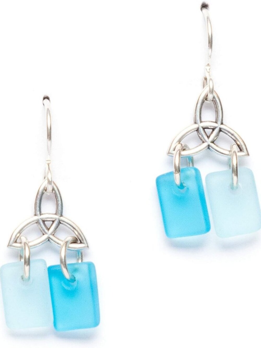 Handmade Sterling Silver Sea Glass Celtic Knot Drop Earrings - Eco-Friendly